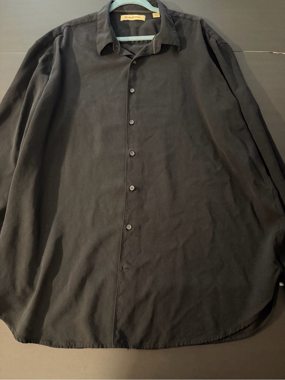 Tommy Bahama 100% Silk 2XT Big & Tall Black Textured Button Up Shirt